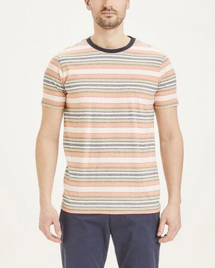 KnowledgeCotton Apparel Herren T-Shirt "ALDER striped tee" - GOTS/Vegan, Abricut Buff