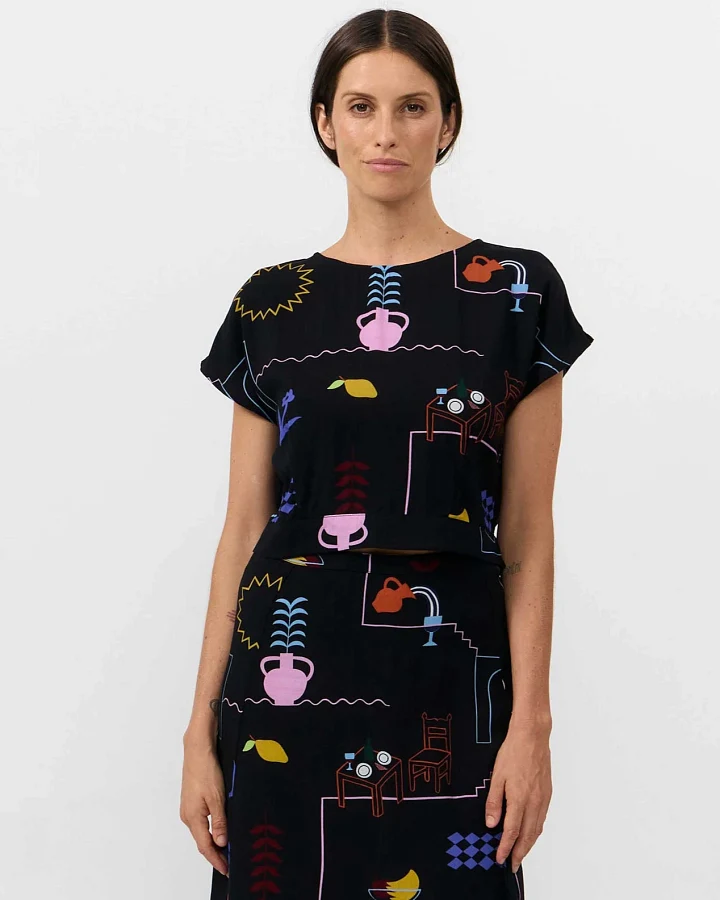 SUITE13LAB Damen vegan Top Hebron Print Holiday Schwarz