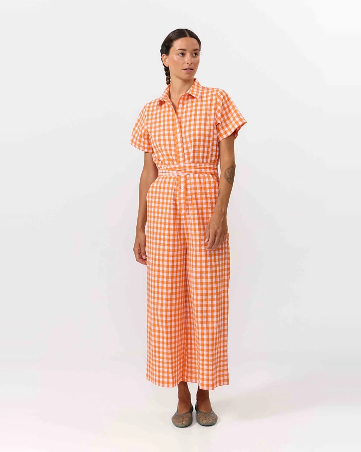 SUITE13LAB Damen vegan Jumpsuit Alme Check Orange