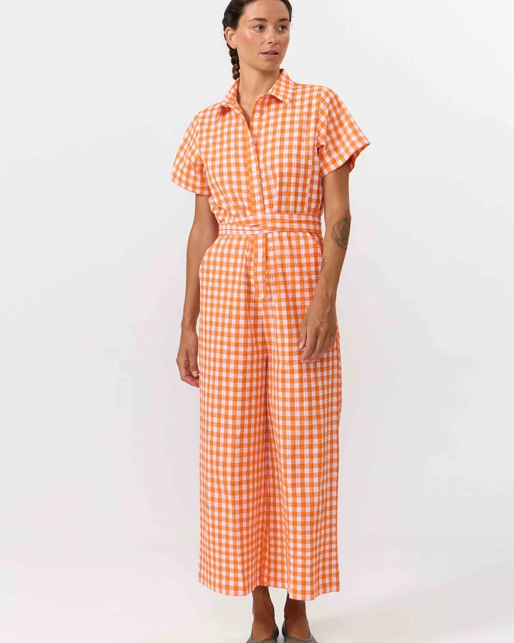 SUITE13LAB Damen vegan Jumpsuit Alme Check Orange