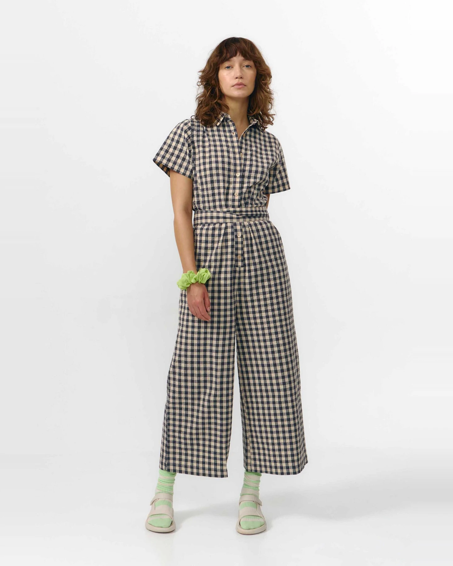 SUITE13LAB Damen vegan Jumpsuit Alme Check Grau – Ansicht 2
