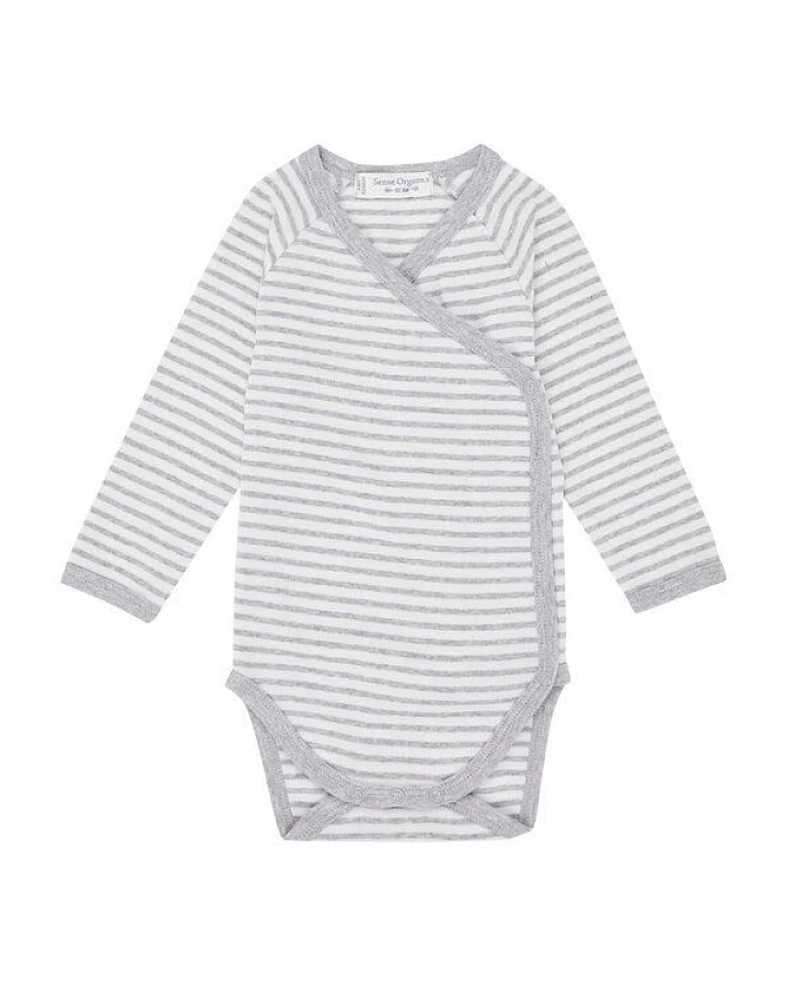 sense-organics Baby Wickelbody Langarm *YGON* grey- stripes I GOTS & Bio I Sense Organics