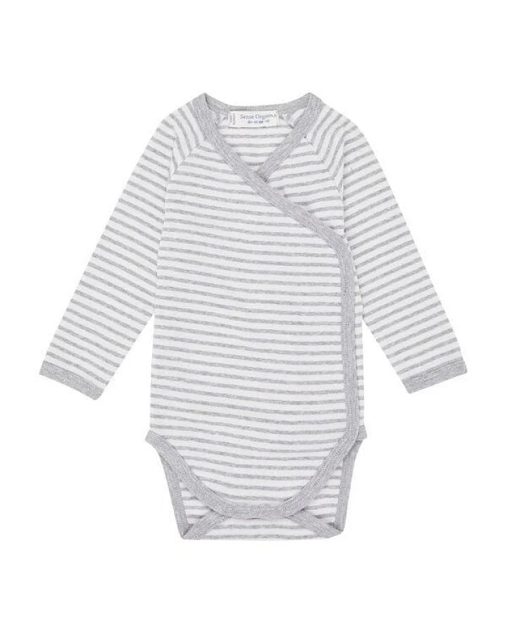 sense-organics Baby Wickelbody Langarm *YGON* grey- stripes I GOTS & Bio I Sense Organics