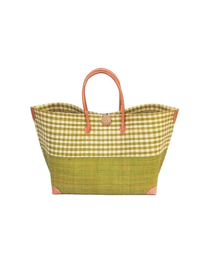 frosch und rabe Strandtasche MERY GROSS Karo / Uni mit Leder Griffen (Maße: 62/45 x 36 x 23 cm)