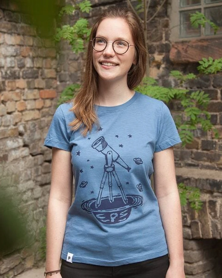 päfjes Teleskop mit Sternen - Frauen T-Shirt - aus Baumwolle Bio - Slub Blau