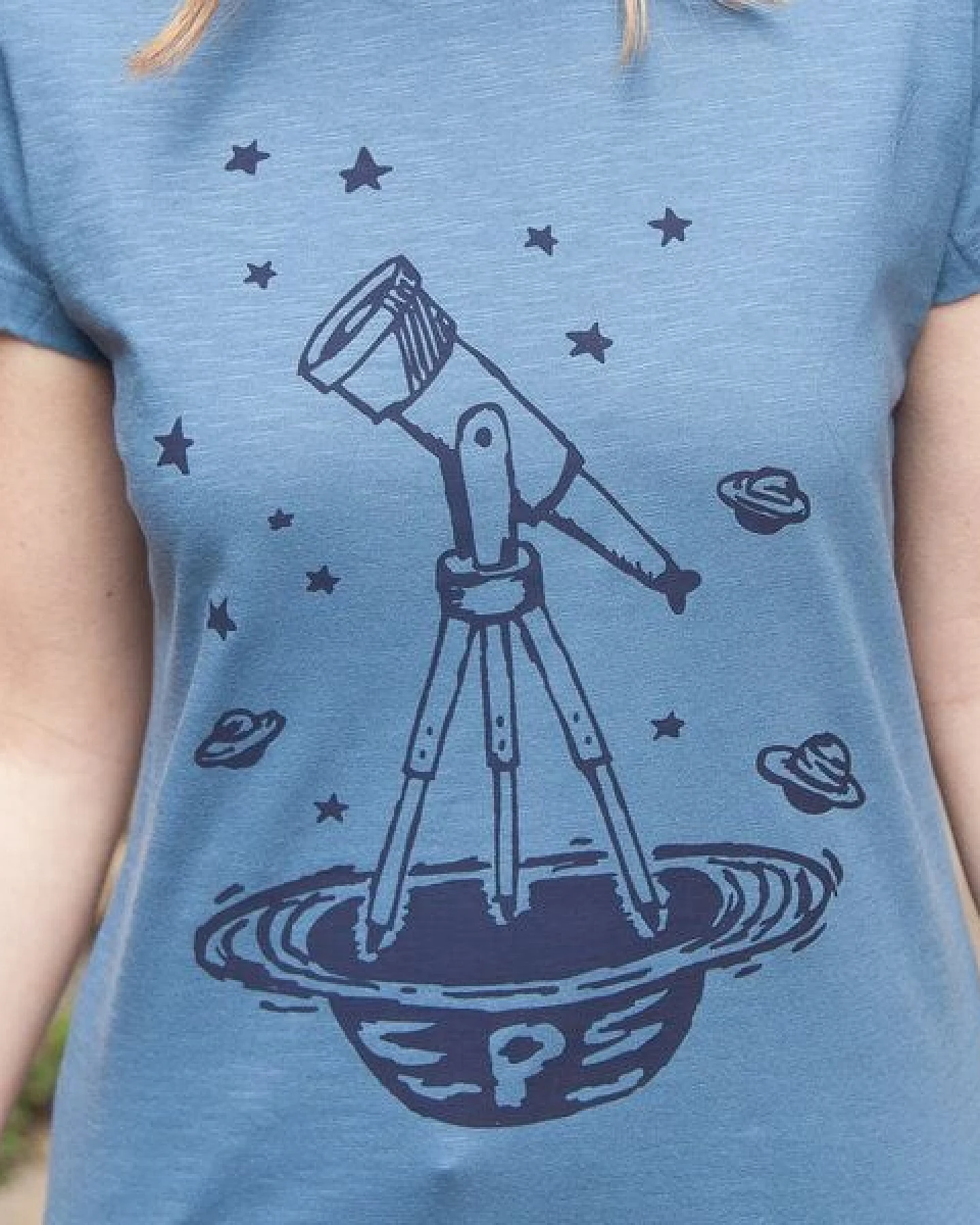 päfjes Teleskop mit Sternen - Frauen T-Shirt - aus Baumwolle Bio - Slub Blau – Ansicht 3