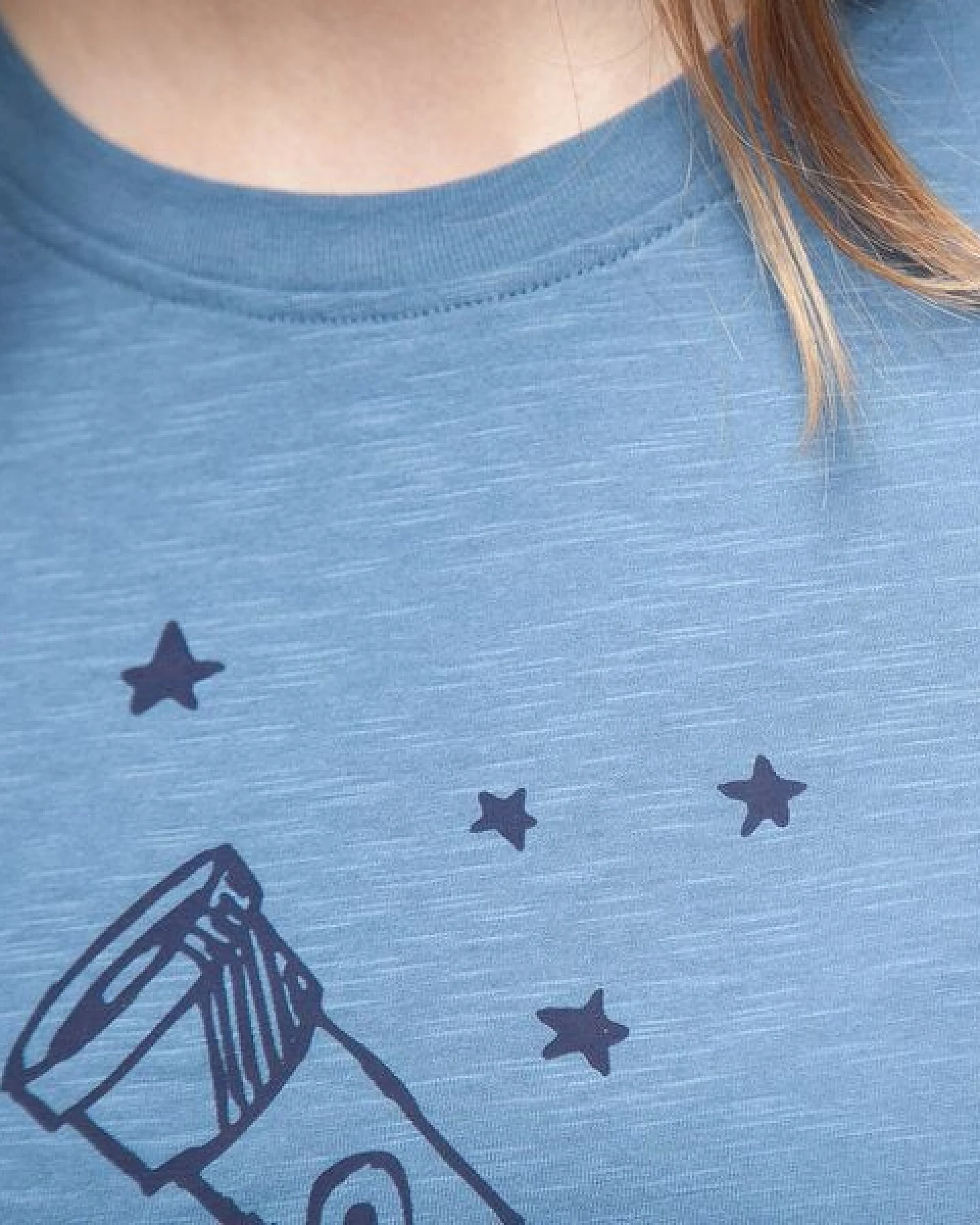 päfjes Teleskop mit Sternen - Frauen T-Shirt - aus Baumwolle Bio - Slub Blau – Ansicht 4