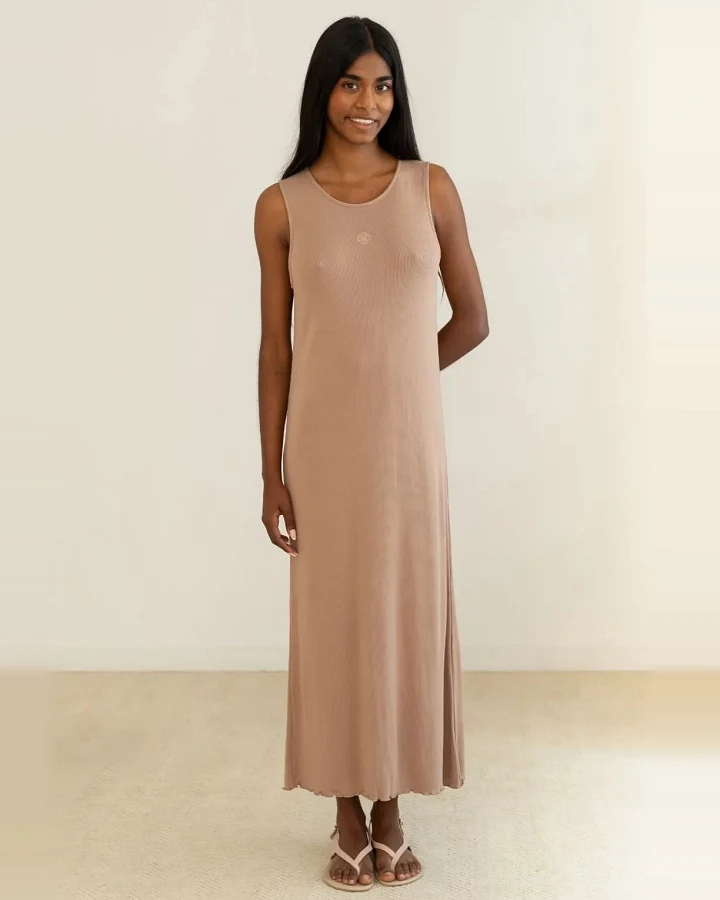 Clotsy Damen vegan Kleid Gerippt Moca Braun
