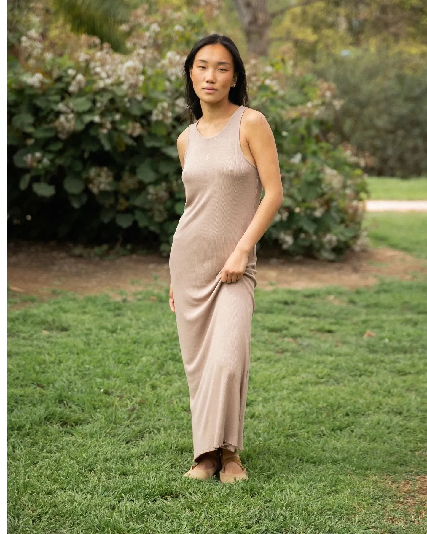 Clotsy Damen vegan Kleid Gerippt Moca Braun – Ansicht 2