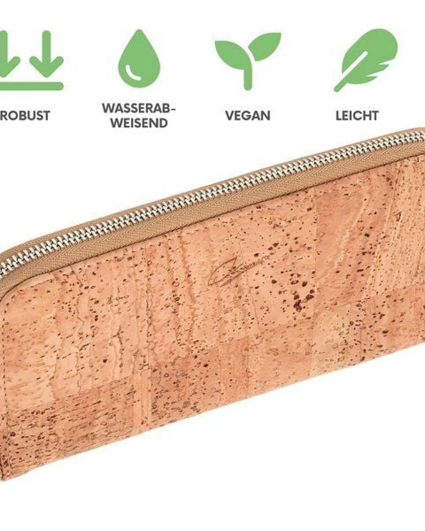 Simaru Große Damen Geldbörse aus Kork mit Metallreißverschluss & RFID Schutz – Ansicht 4