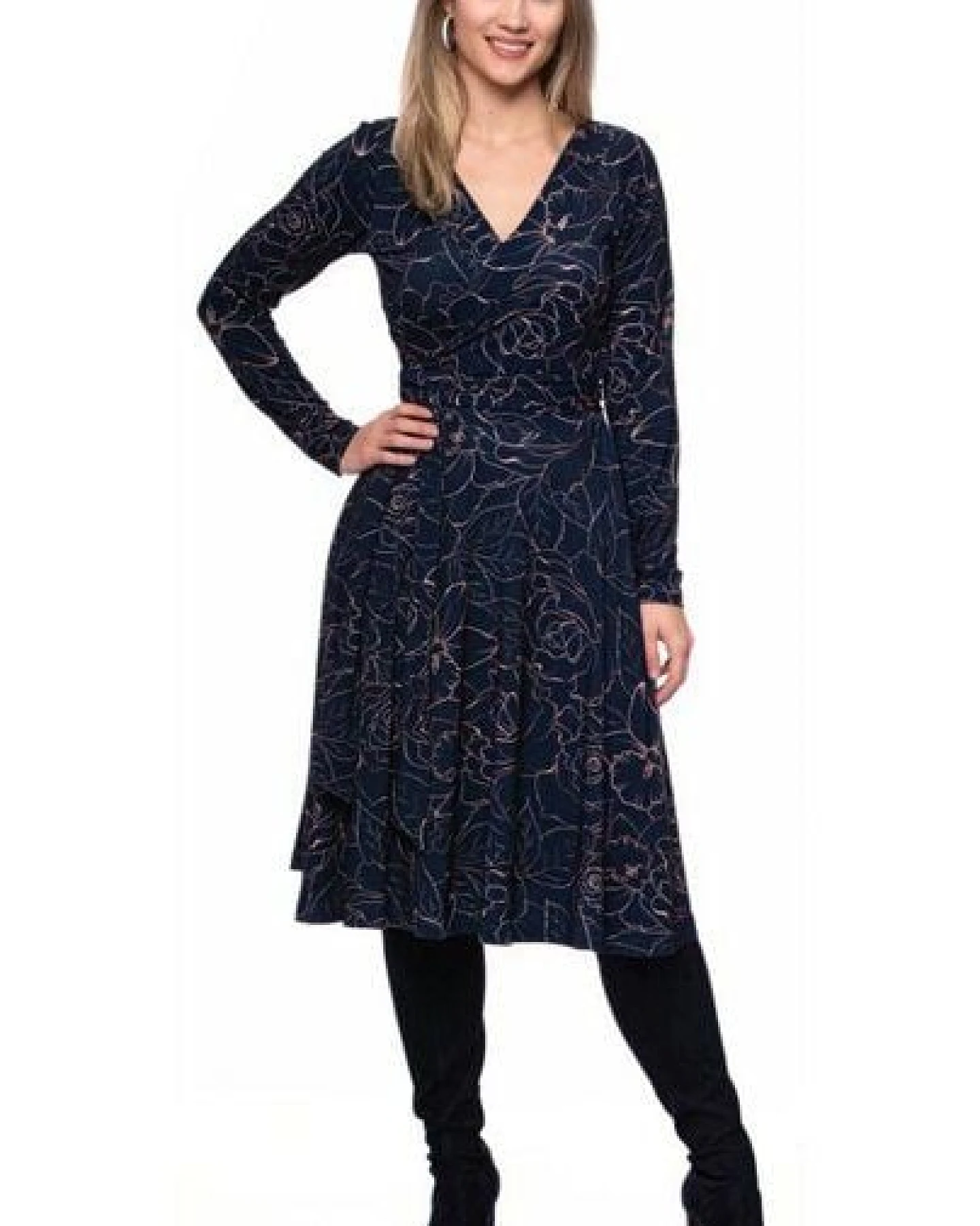 Ingoria AVA wendbares Wickelkleid Langarm-Arm mit schwingendem Rock (Print) – Ansicht 4