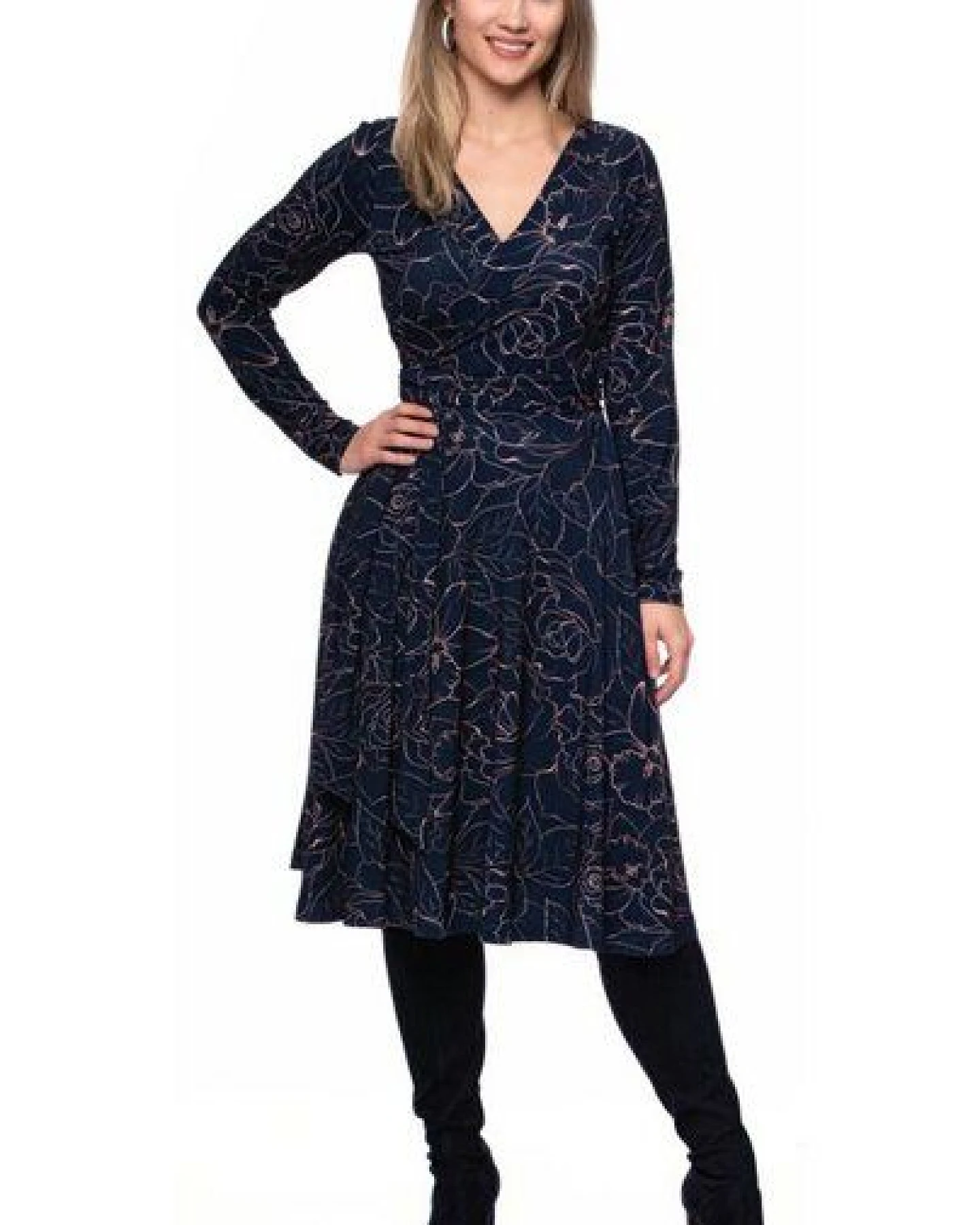 Ingoria AVA wendbares Wickelkleid Langarm-Arm mit schwingendem Rock (Print) – Ansicht 4