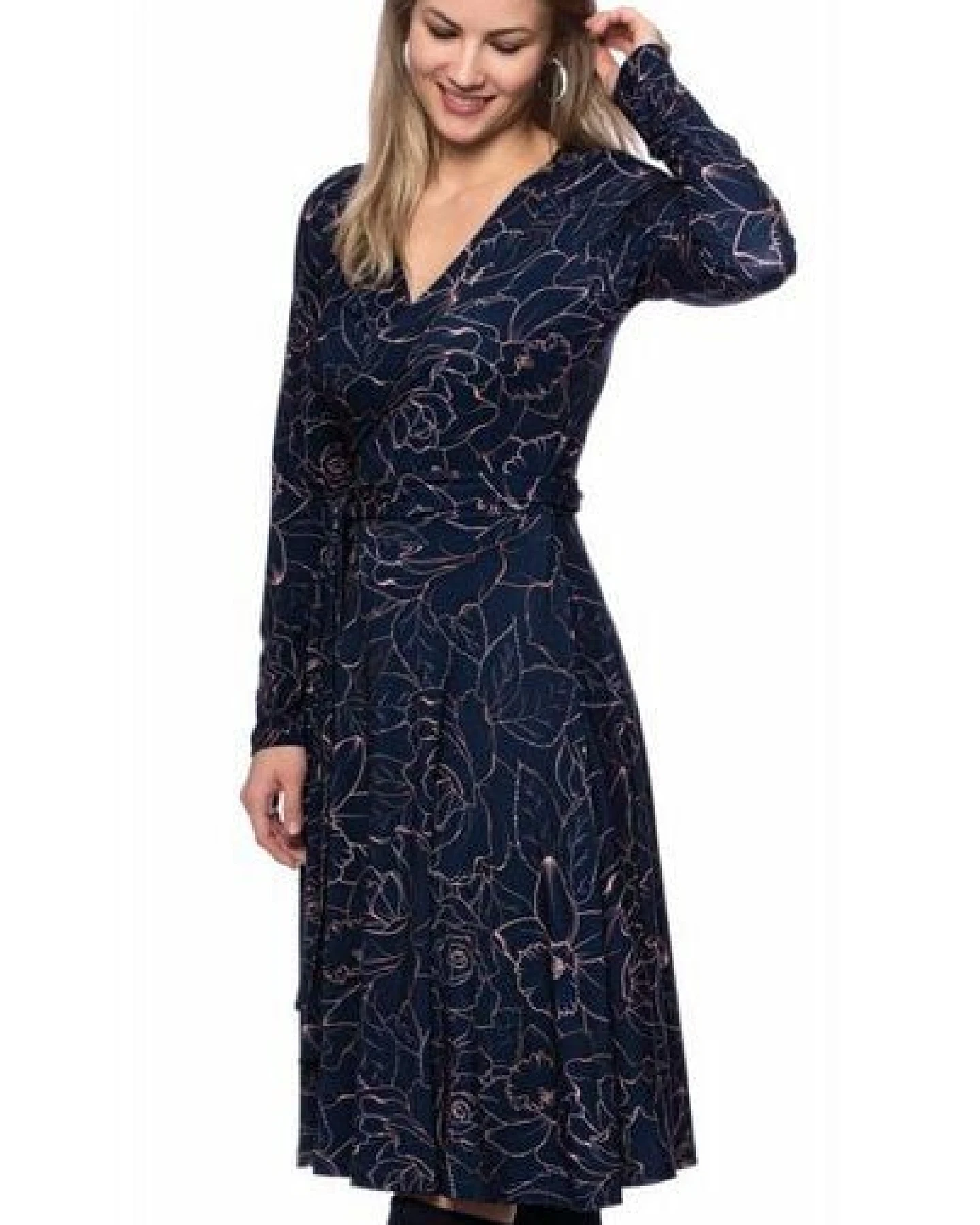 Ingoria AVA wendbares Wickelkleid Langarm-Arm mit schwingendem Rock (Print) – Ansicht 3