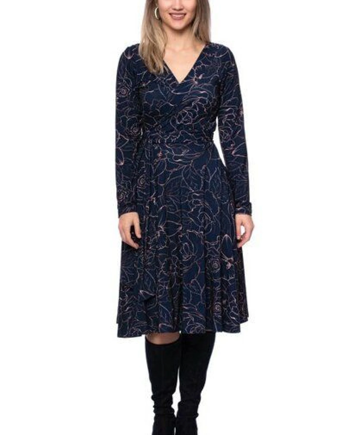 Ingoria AVA wendbares Wickelkleid Langarm-Arm mit schwingendem Rock (Print) – Ansicht 2