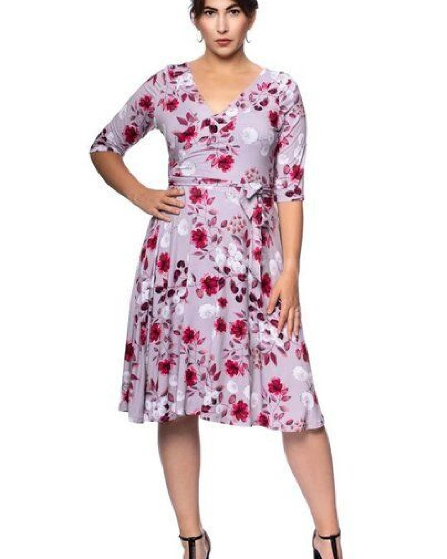 Ingoria AVA wendbares Wickelkleid Langarm-Arm mit schwingendem Rock (Print) – Ansicht 3