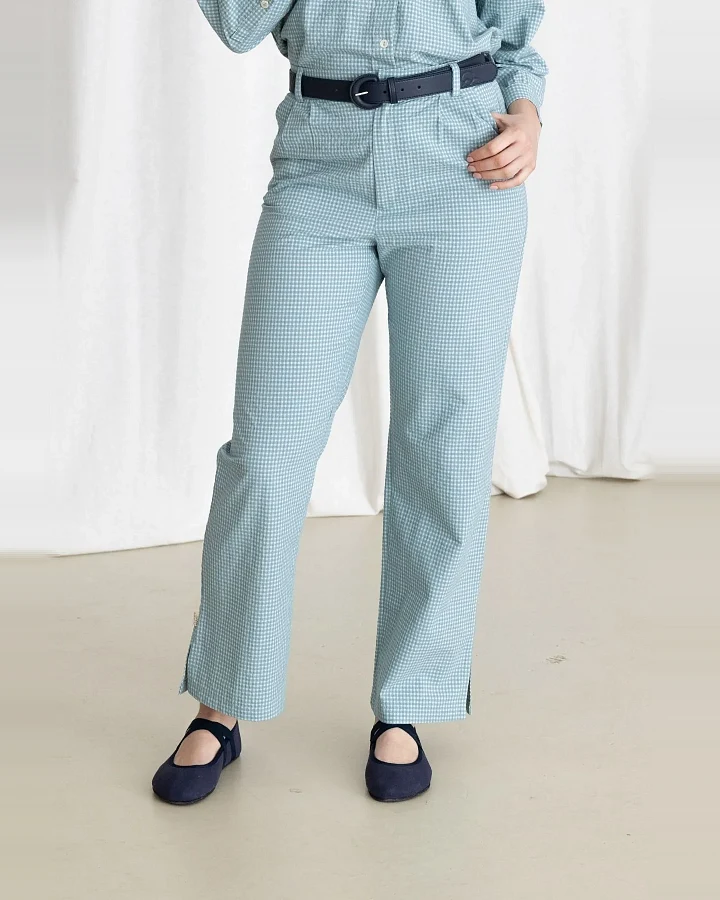 Clotsy Damen vegan Hose Vichy Aquamarin