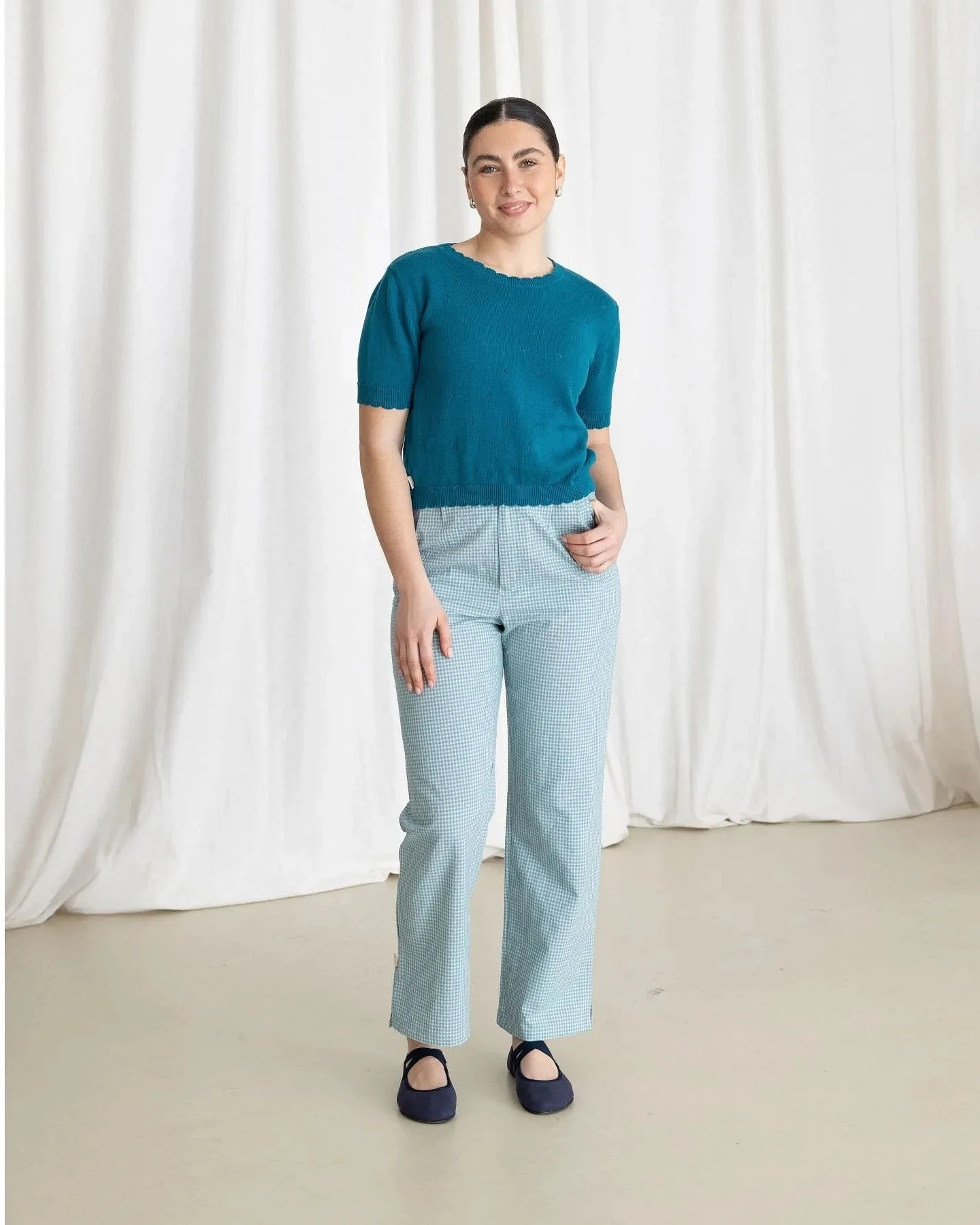 Clotsy Damen vegan Hose Vichy Aquamarin – Ansicht 2