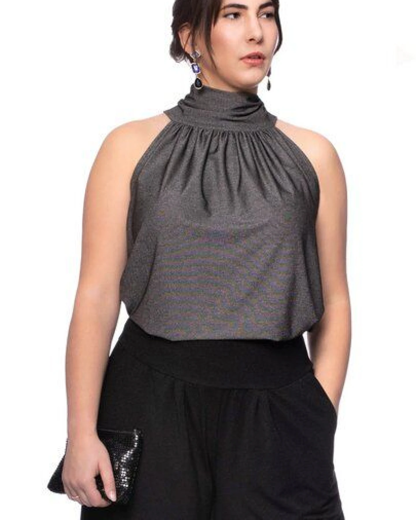Ingoria COSMA Neckholder Blusentop mit Schluppe (Uni) – Ansicht 2