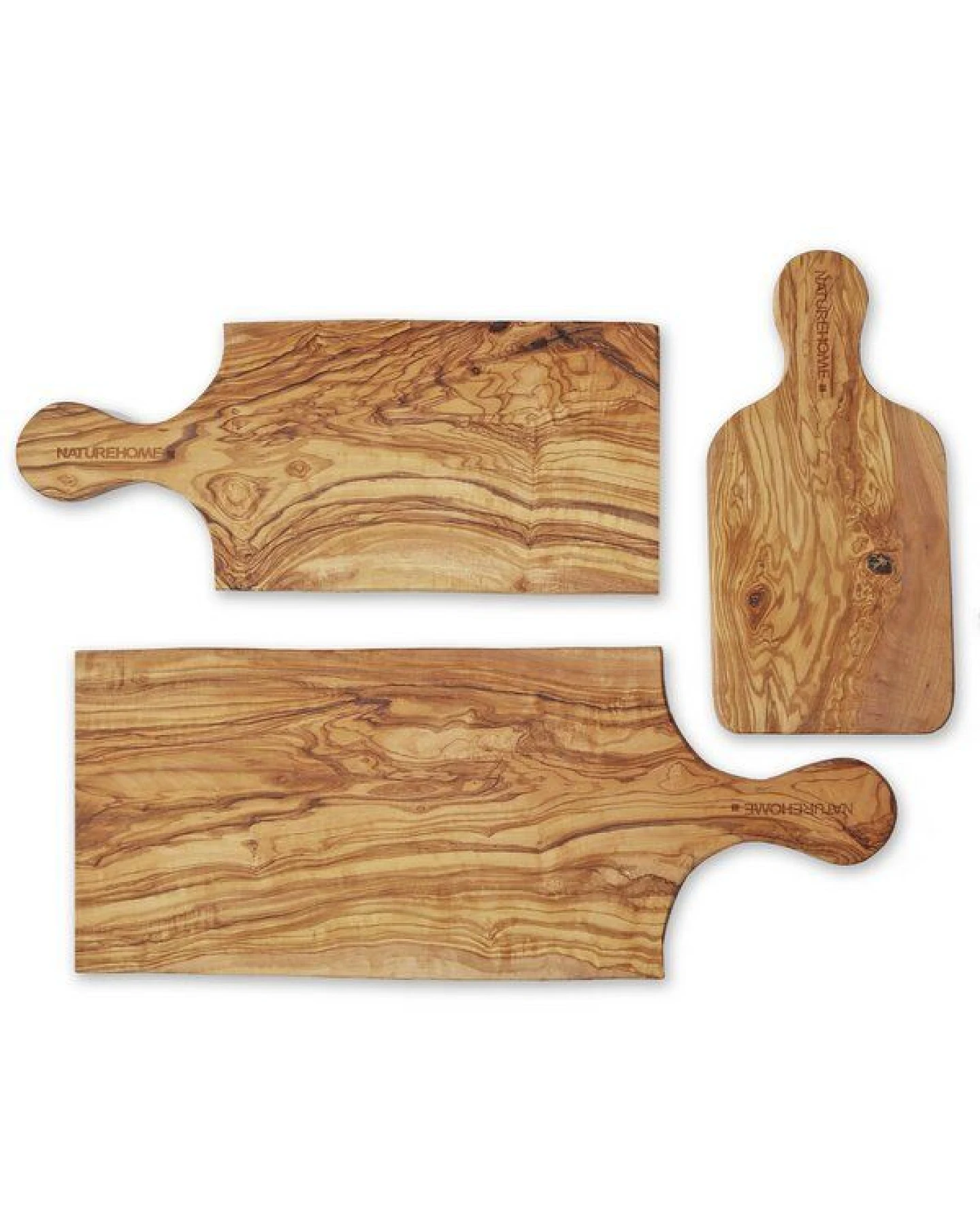 NATUREHOME Schneidebrett Olivenholz Massiv mit Griff 30cm 40 cm 50 cm o. 3er Set – Ansicht 4