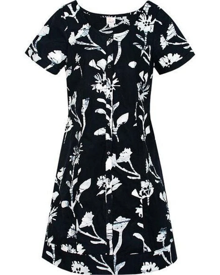 Global Mamas Bio Kleid - BUTTON FRONT - Wildflower Schwarz