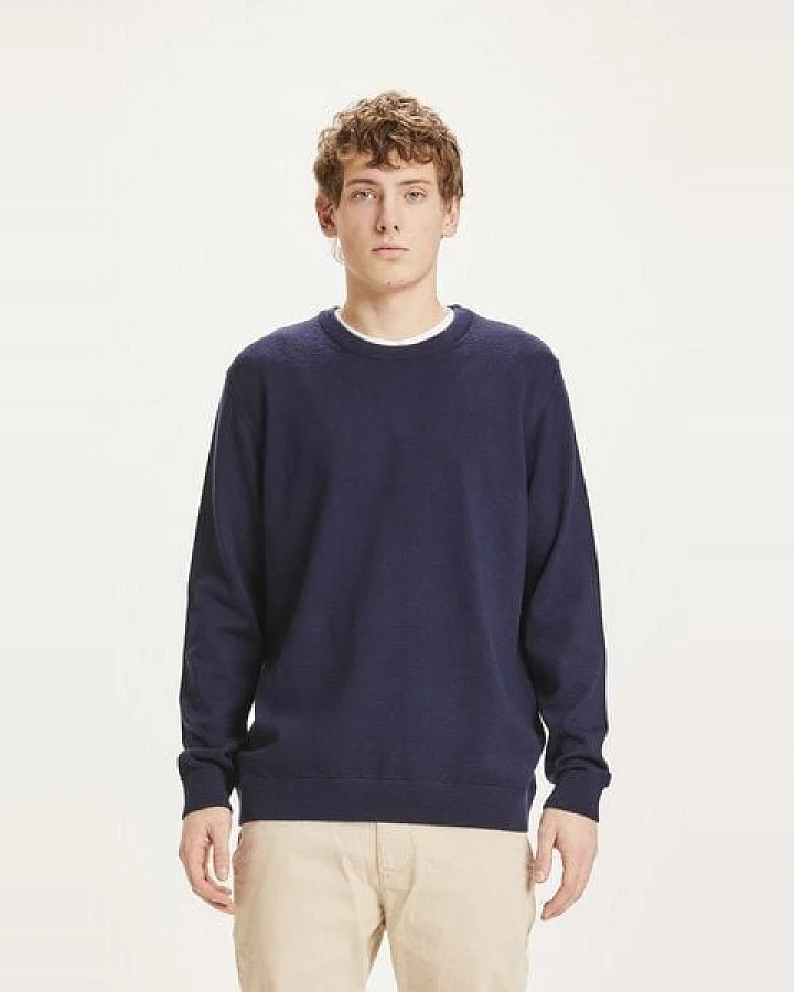 KnowledgeCotton Apparel Strickpullover - FORREST O-neck merino wool plain knit