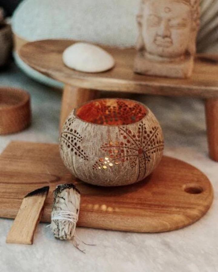 Balu Bowls Palm Coconut Candle Holder I Hochwertiger Kokosnuss Teelichthalter