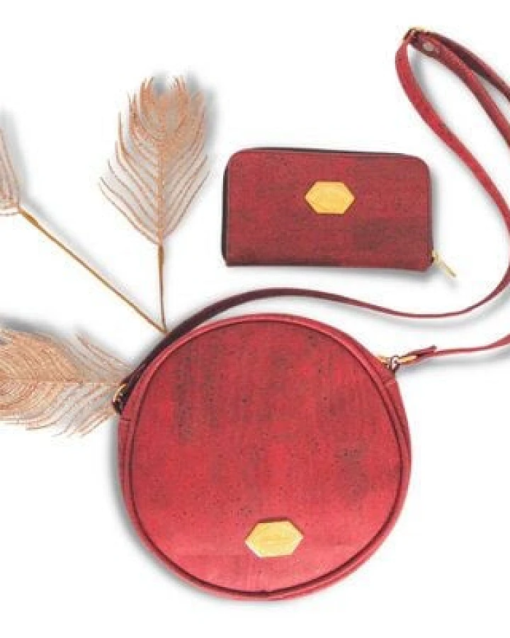 MATES OF NATURE Set Tasche Circle Bag + Portemonnaie aus Kork (in Rot oder Natur)