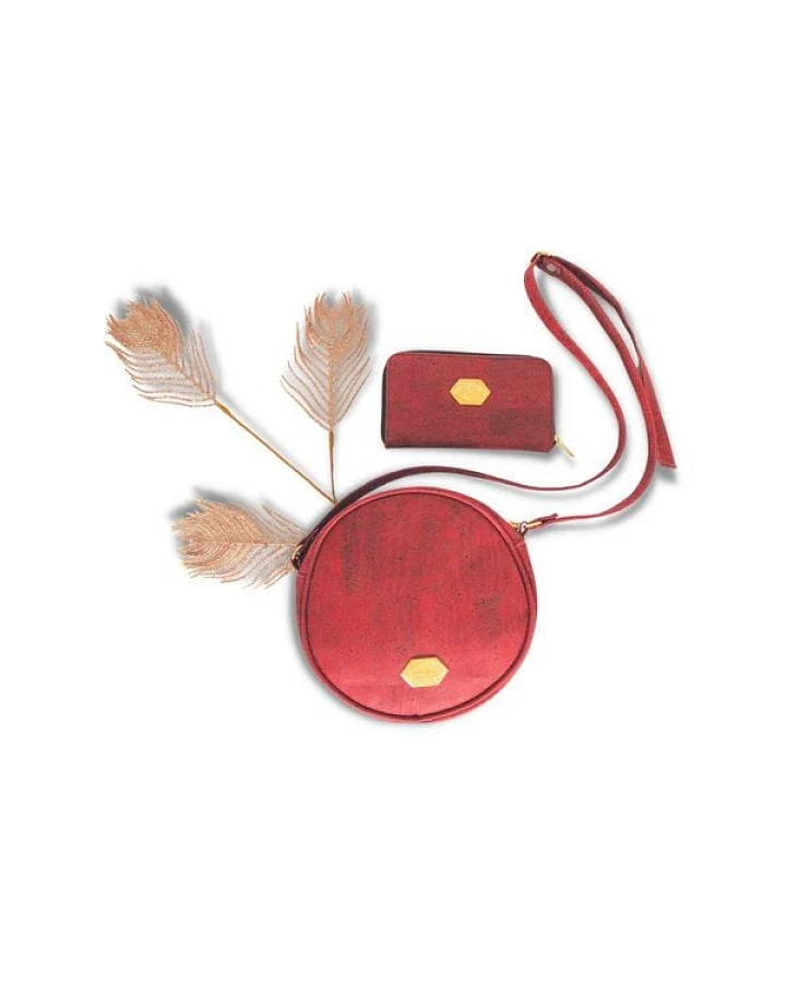 MATES OF NATURE Set Tasche Circle Bag + Portemonnaie aus Kork (in Rot oder Natur)