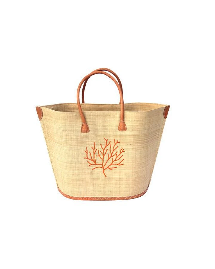 frosch und rabe Strandtasche BATO MOTIV KORALLE mit Leder Griffen