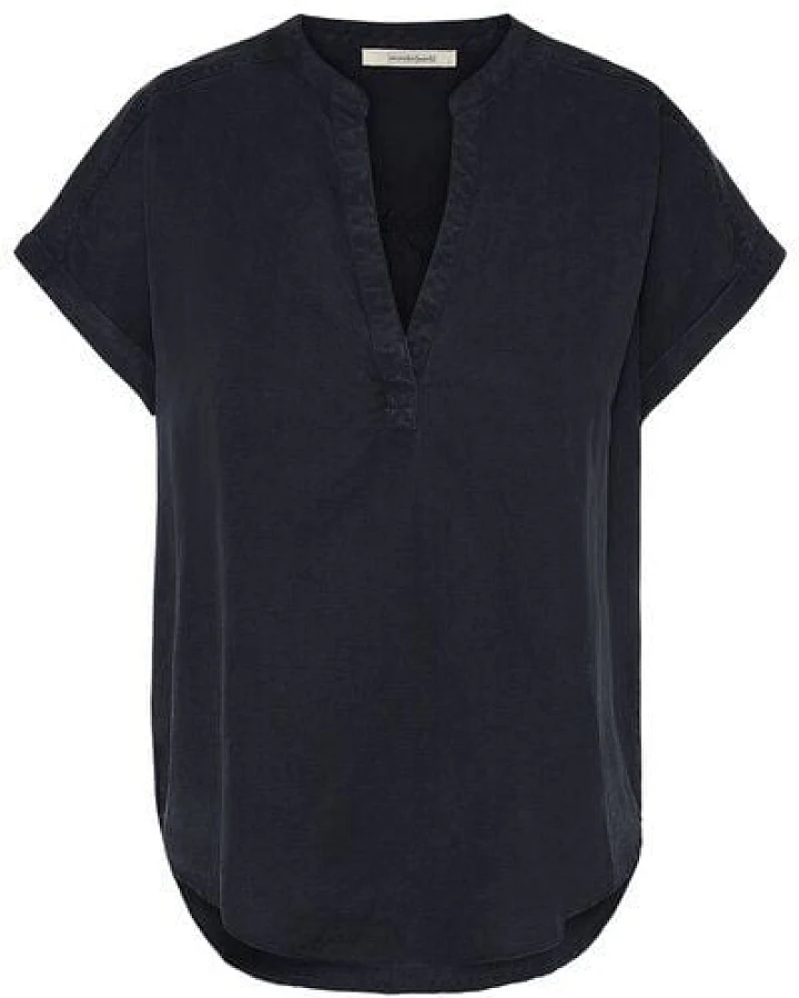 Wunderwerk Damen Bluse kurzärmelig aus Leinen und TENCEL "Henley Blouse 1/2"