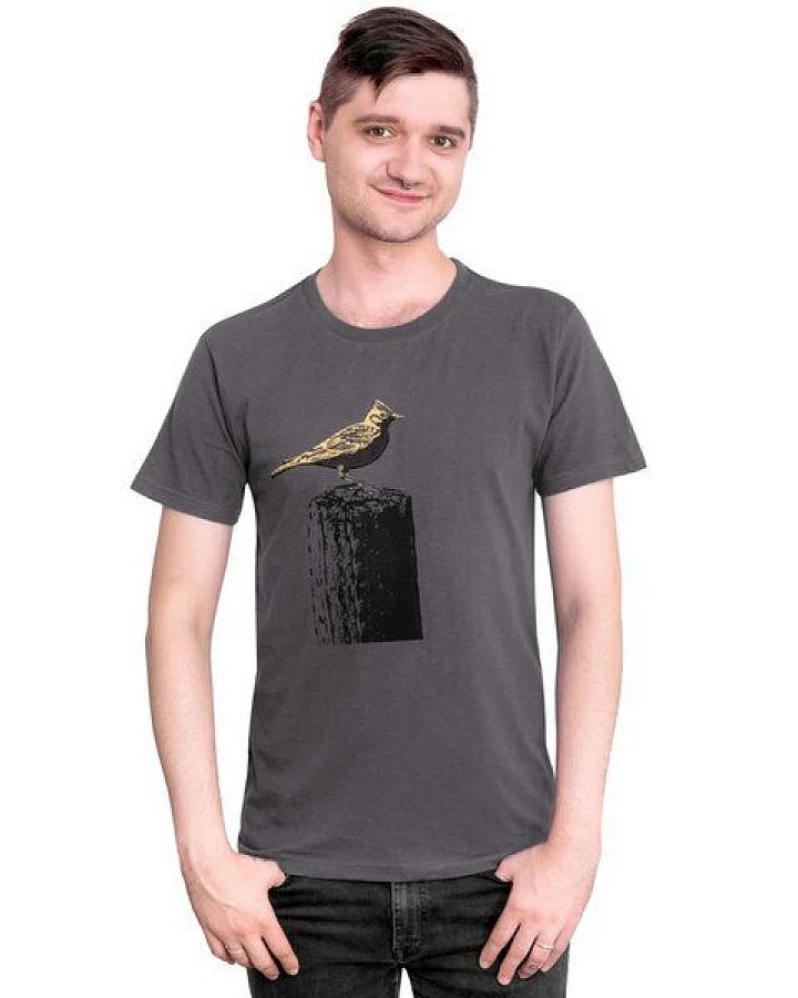Hirschkind Fair-Trade-Männershirt "Tempelhofer Feldlerche" - Made in Kenia - dunkelgrau