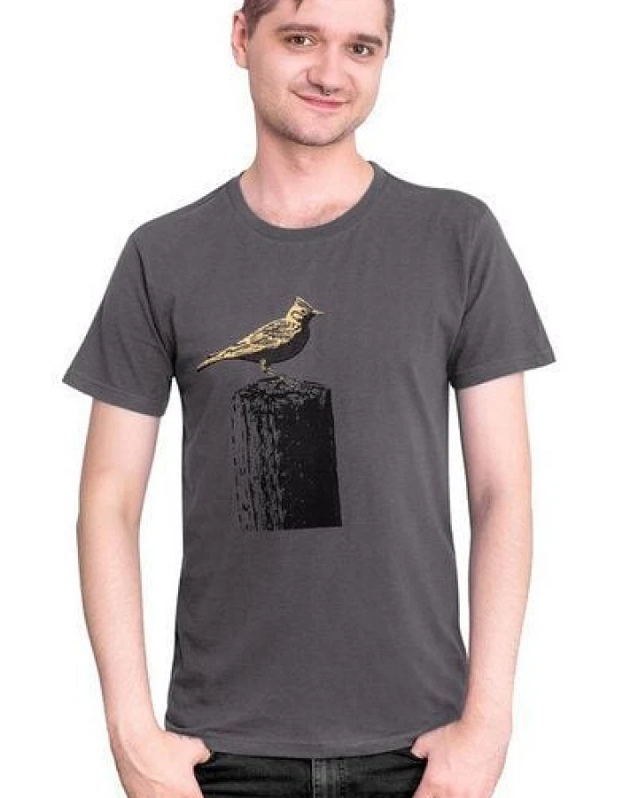 Hirschkind Fair-Trade-Männershirt "Tempelhofer Feldlerche" - Made in Kenia - dunkelgrau