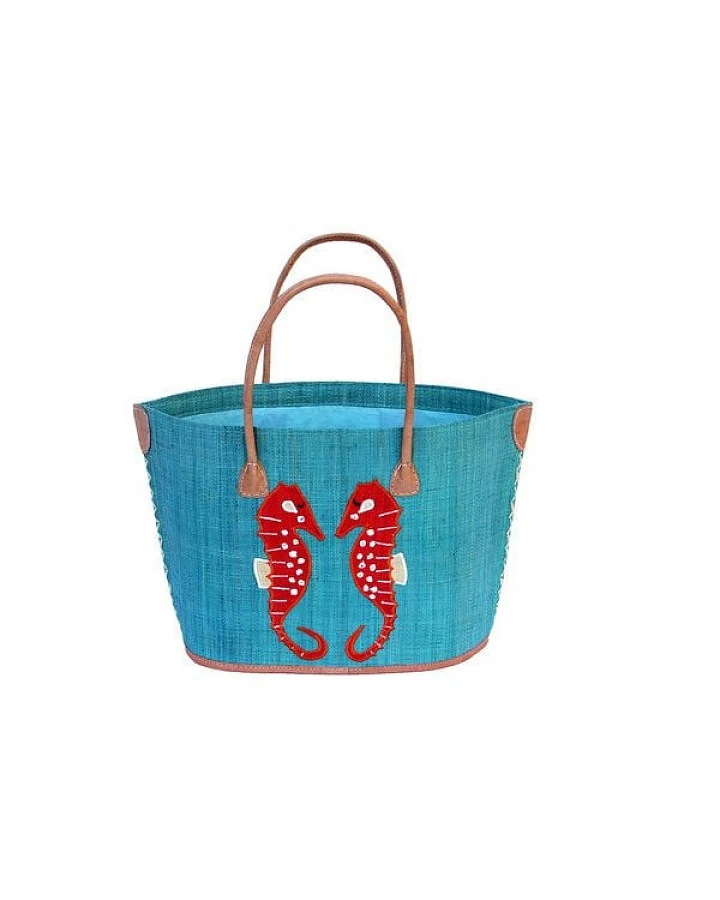 frosch und rabe Strandtasche BATO MOTIV SEEPFERDCHEN mit Leder Griffen