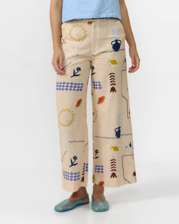 SUITE13LAB Damen vegan Hose Ulla Print Holiday Beige