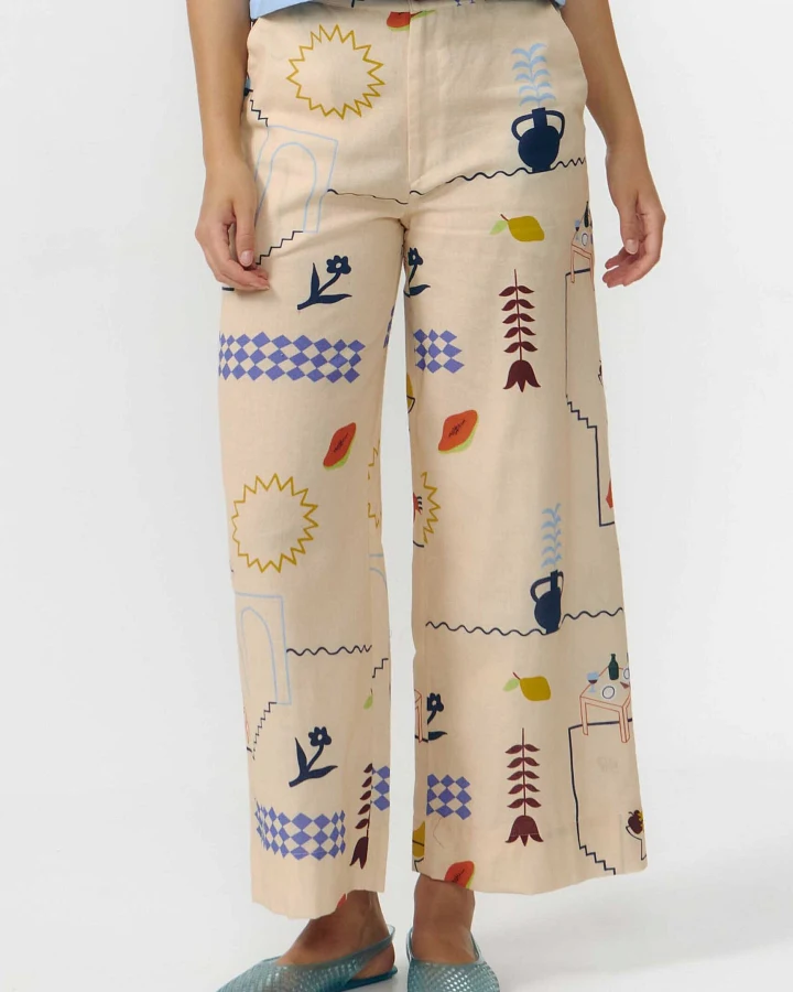 SUITE13LAB Damen vegan Hose Ulla Print Holiday Beige