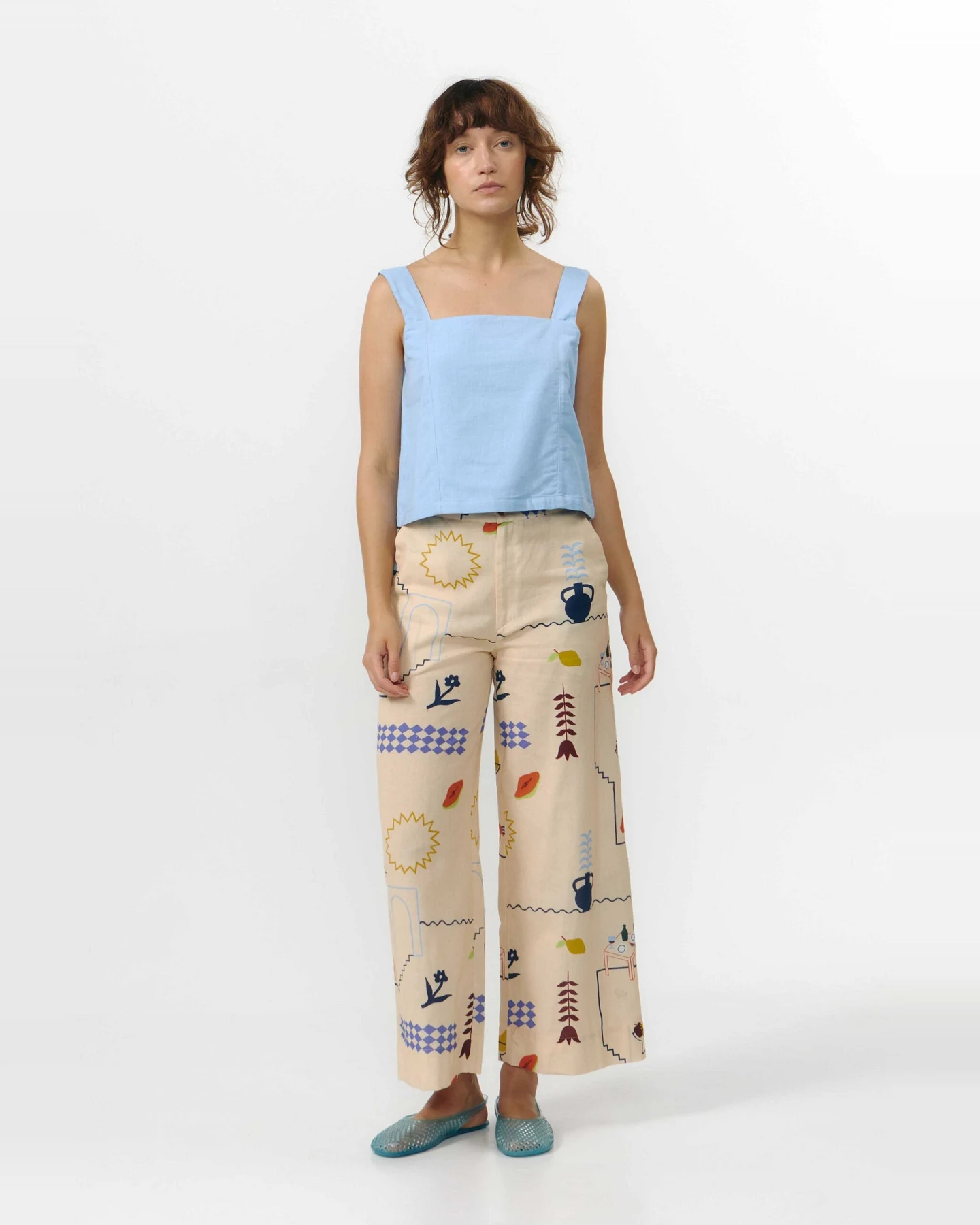 SUITE13LAB Damen vegan Hose Ulla Print Holiday Beige – Ansicht 2