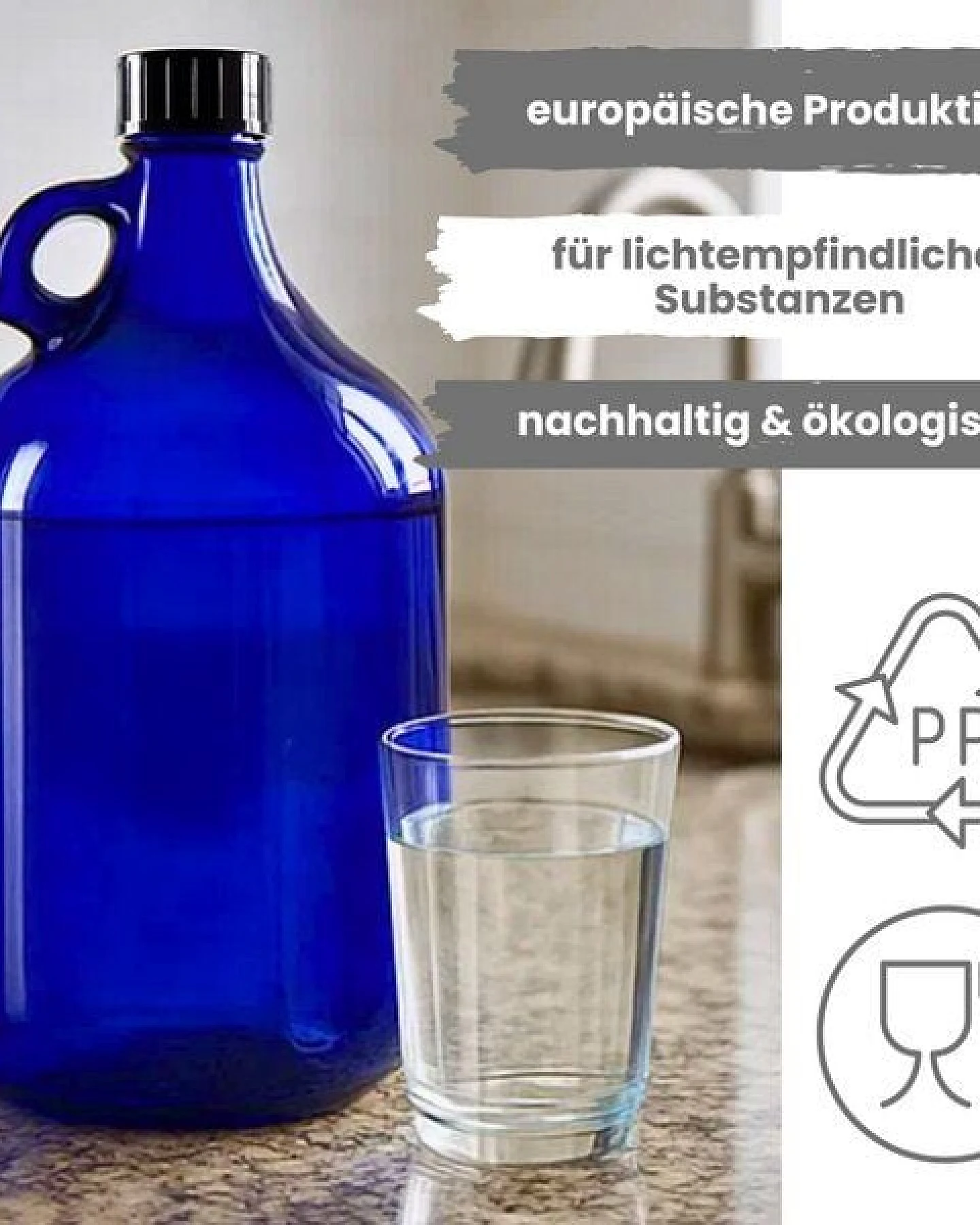 mikken Große blaue Gallone 5 Liter Glasflasche / Wasserflasche mit Deckel – Ansicht 2