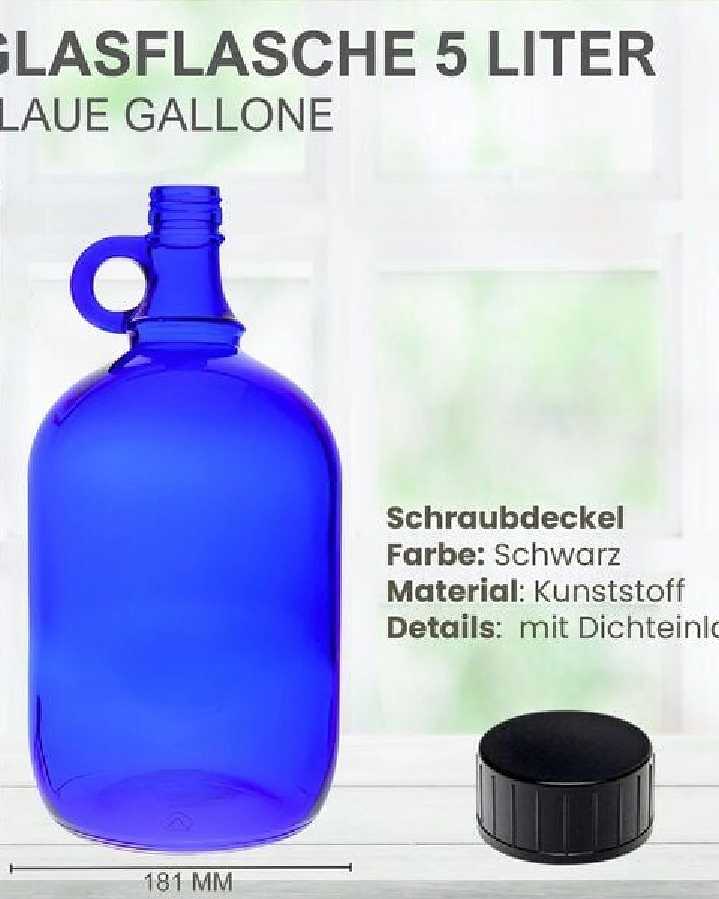 mikken Große blaue Gallone 5 Liter Glasflasche / Wasserflasche mit Deckel – Ansicht 4