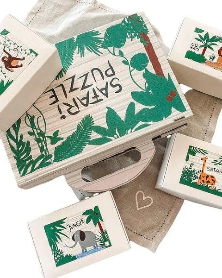 Fines Papeterie Kinder-Puzzle-Set mit 4 Dschungel Motiven á 100 Teilen