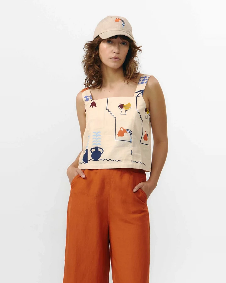 SUITE13LAB Damen vegan Top Odiel Print Holiday Beige