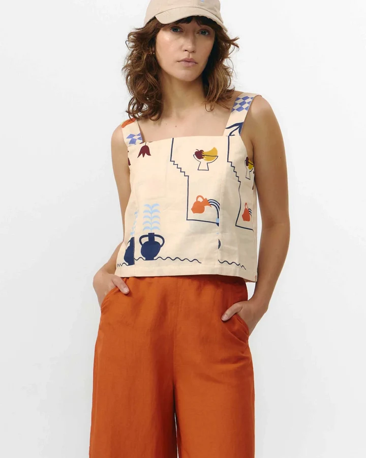 SUITE13LAB Damen vegan Top Odiel Print Holiday Beige