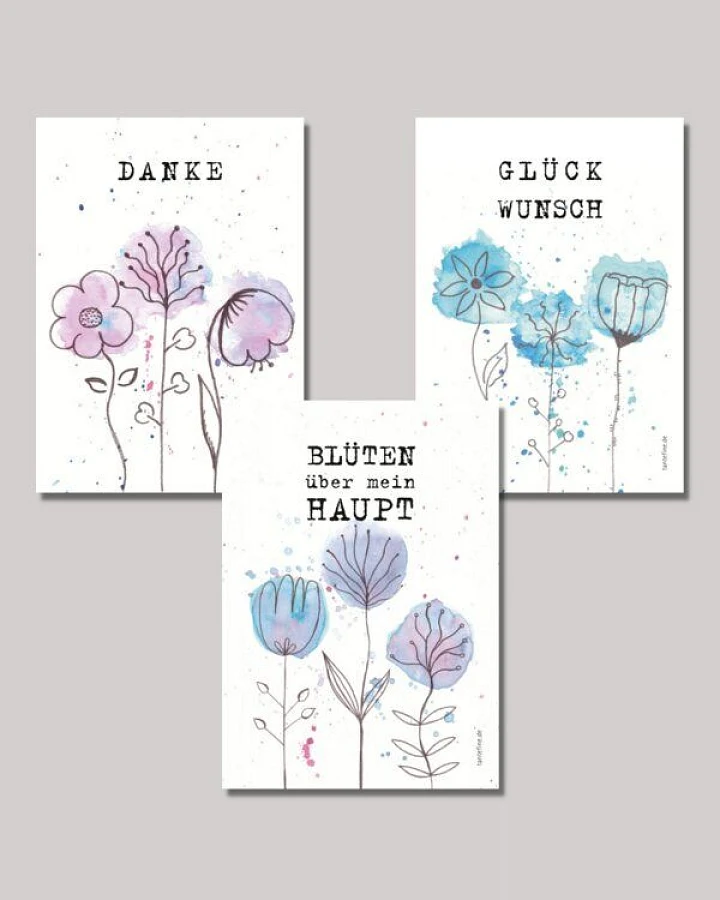 Fines Papeterie Postkarten Set mit Blumen und Blüten