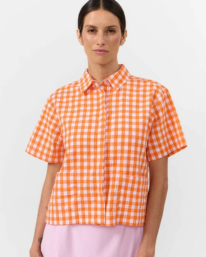 SUITE13LAB Damen vegan Hemd Eder Karo Orange
