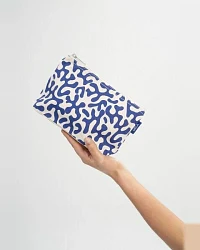 Greige / Blue Coral Print