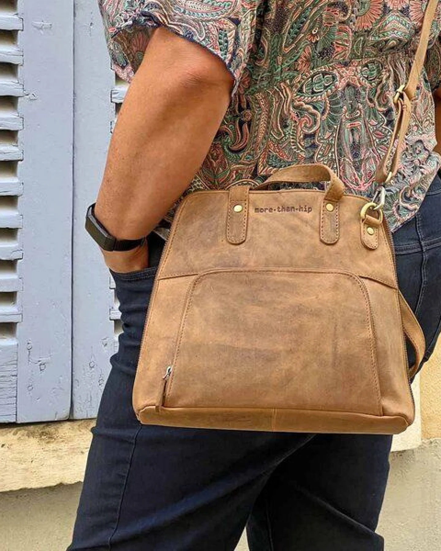 MoreThanHip Retro-Handtasche aus mattem Vintage-Öko-Leder - Poppy - braun oder schwarz – Ansicht 2