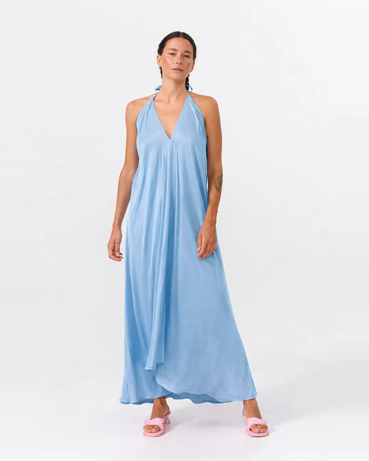 SUITE13LAB Damen vegan Kleid Mp Lang Hellblau