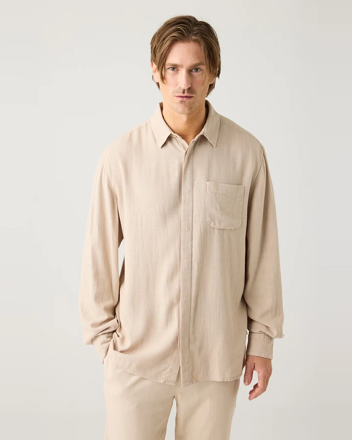 KnowledgeCotton Apparel Herren vegan Hemd Leinen Mix Light Feather Gray