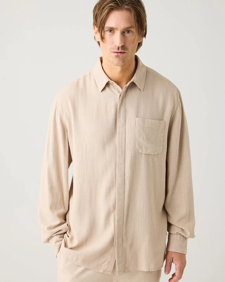 KnowledgeCotton Apparel Herren vegan Hemd Leinen Mix Light Feather Gray