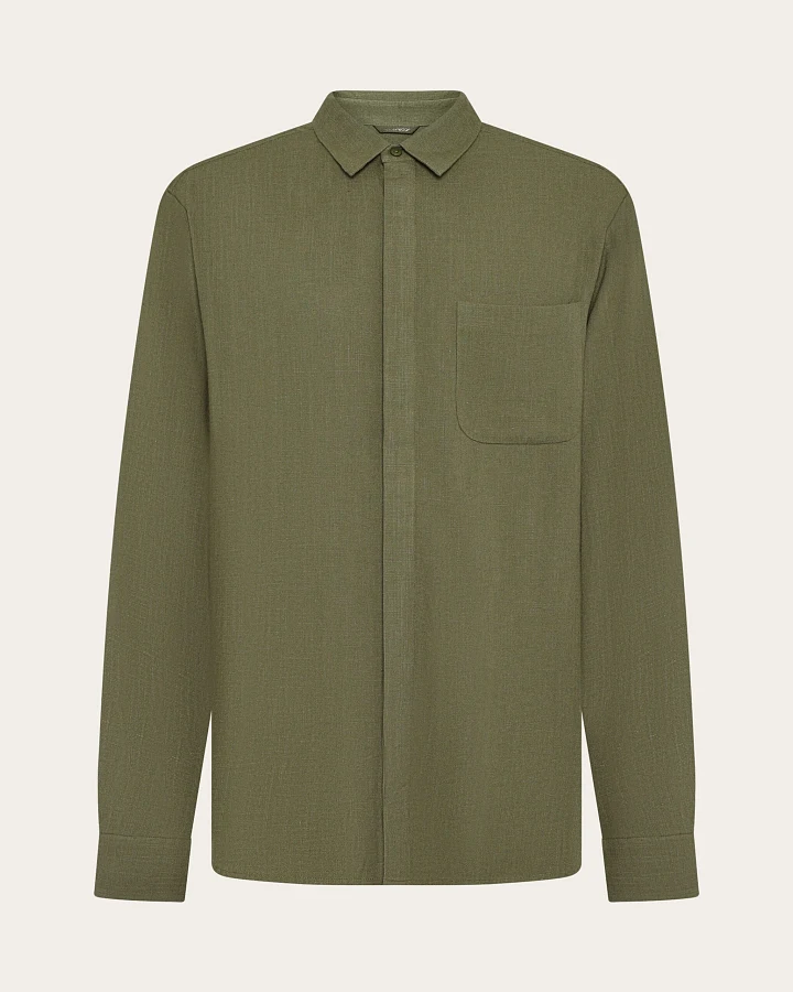 KnowledgeCotton Apparel Herren vegan Hemd Leinen Mix Gebrannte Olive