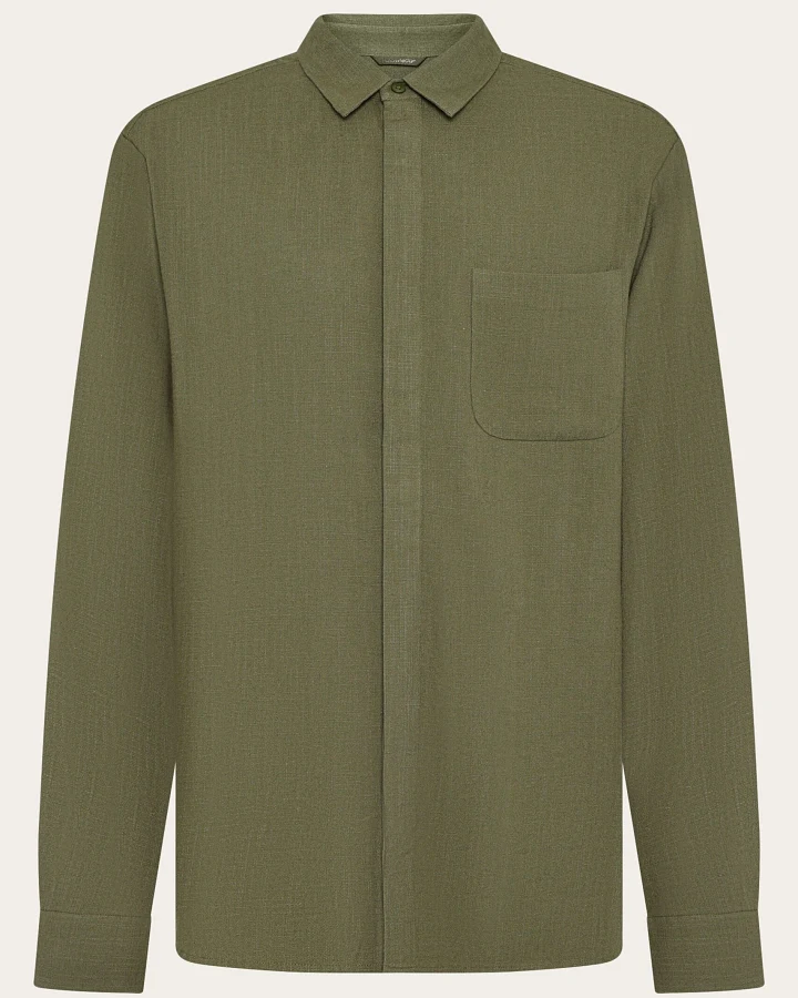 KnowledgeCotton Apparel Herren vegan Hemd Leinen Mix Gebrannte Olive